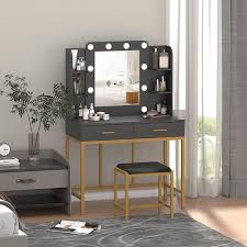 lighted mirror dressing table bench