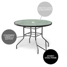 Garden Elements Outdoor Dining Table Patio Furniture Round Waterwave Glass Top Charcoal 40