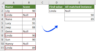 matched instances of a value in excel