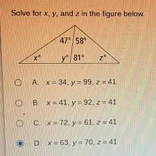 solve for x y and z in the figure