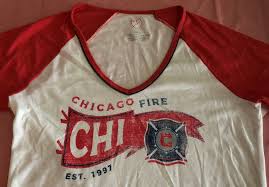 Details About Chicago Fire Ladies Baby Doll V Neck Soccer Shirt Medium White Red Mls