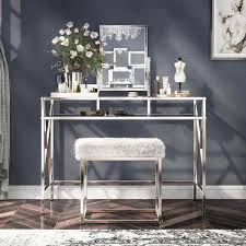 chrome metal vanity and stool set