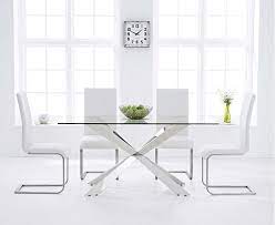 160cm glass dining table with 6 white