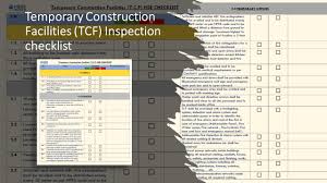 An inspection form to check that the fire extinguishers in a building are up to the correct standard. Temporary Construction Facilities Tcf Inspection Checklisthsse World