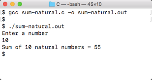 sum of n natural numbers in c
