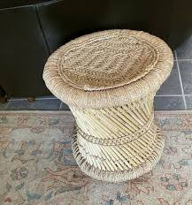 Vtg 70s Woven Rattan Accent End Side