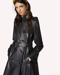 Pleated Leather Trench Coat Trench