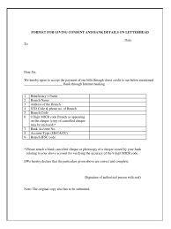 Format for giving consent and bank details on letterhead. Format For Giving Consent And Bank Details On Letterhead Cheque Services Economics