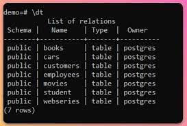 how to show tables in postgres tembo