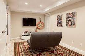 Basement room ideas for your layout. Small Basement Tv Room With A Lovely Rug And A Small Sofa Small Tv Room Basement Tv Rooms Small Sofa Designs