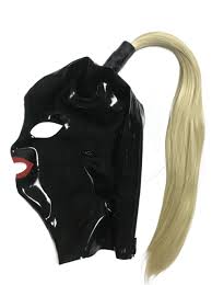 Sexy Black Latex Fetish Hood Rubber Mask Open Red Mouth Shape with Blond  Hairpieces Ponytail : Amazon.co.uk: Health & Personal Care