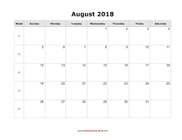 Blank Calendar For August 2018