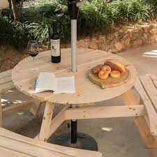 Round Wooden Outdoor Picnic Table