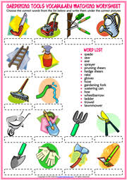 gardening tools esl voary worksheets