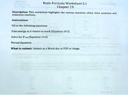 Basic Formula Worksheet 5 1 Chapter 19