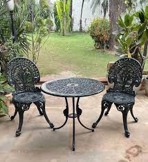 table and chair sets regalia metal table and chair set in grey finish with 2 chair pepperfry