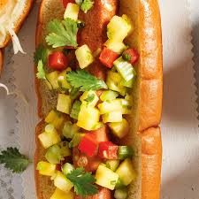 hot dogs with pineapple and red pepper
