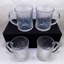 Vintage Clear Glass Coffee Mugs Pressed
