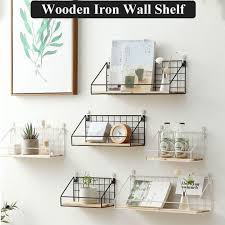 Wooden Iron Wall Shelf Wall Mounted