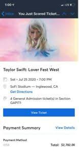 Details About Taylor Swift Lfw1 Tickets July 25th Sofi Stadium Gapit 2 Tickets
