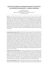 pdf essay on the impact of integrated project delivery in the pdf essay on the impact of integrated project delivery in the construction industry general guidelines