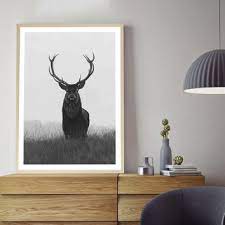 Black White Elk Printed Wall Art