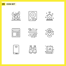 pictogram set of 9 simple outlines of