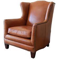 henredon studded brown leather wingback