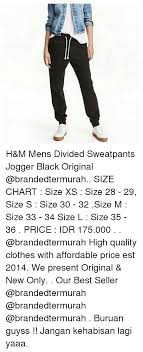 H M Mens Divided Sweatpants Jogger Black Original Size Chart