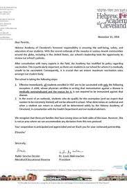 A letter from a priest, written on behalf of a . Cleveland Heights School Mandates Vaccinations After Measles Outbreak In New York