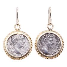 pair of 18k gold and ancient roman coin