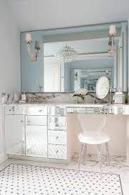 mirrored makeup vanity with lucite