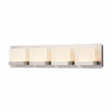 Bathroom light fixtures and vanity lights at the guaranteed lowest price. Home Decorators Collection Alberson Collection 4 Light Brushed Nickel Led Vanity Light With Frosted Acrylic Shade 28025 Hbu The Home Depot
