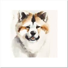 akita watercolor painting dog lover