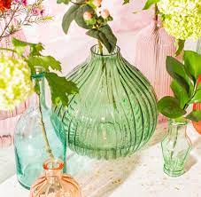 round fluted glass vase glass green
