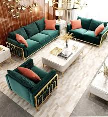 green velvet stainless steel sofa set