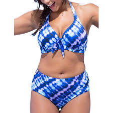 Plus Size Women Halter Push Up Bikini Set Bow Swimwear Swimsuit Beachwear Summer