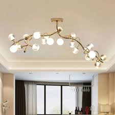 High Style Static Clear Glass Led Ball Chandelier Light Fixture 59 06 Long 57w Branch Led Hanging Light In Gold For Living Room Restaurant Hall Susuohome Com
