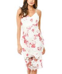 Ax Paris White Pink Floral Lace Overlay Sleeveless Dress