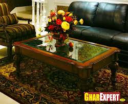 Wooden Center Table With Glass Top