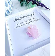 rose quartz angel christening gift