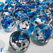 Silver Sphere Pearls With Blue