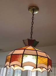 Retro 70s Leaded Glass Hanging Lamp