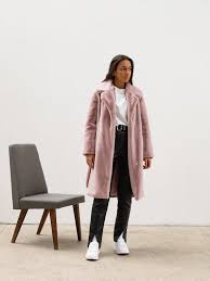 Pink Plush Faux Fur Coat Blush Long