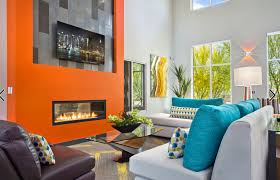75 Gray Floor Living Room With Orange
