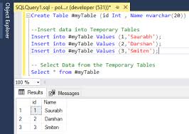 temporary tables in sql server