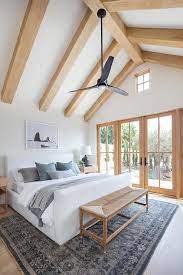 blond oak bedroom ceiling beams design