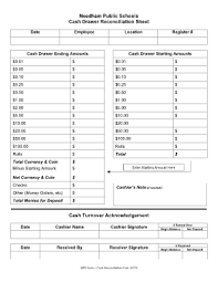 Cash Drawer Tally Sheet Template Cash Register Count Sheet