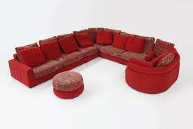 modular sofa in red and patterned