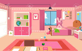 Study areas don't have to take up so much space. Little Girl Bedroom Interior Design Of A Kid Room With Pink Royalty Free Cliparts Vectors And Stock Illustration Image 129267709